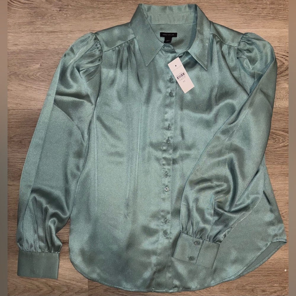 Ann Taylor Satin Green Blouse
